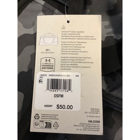 Under Armour Men's Black Camo UA Undeniable 5.0 Duffle Bag Travel Workout J4-40 - Picture 8 of 9